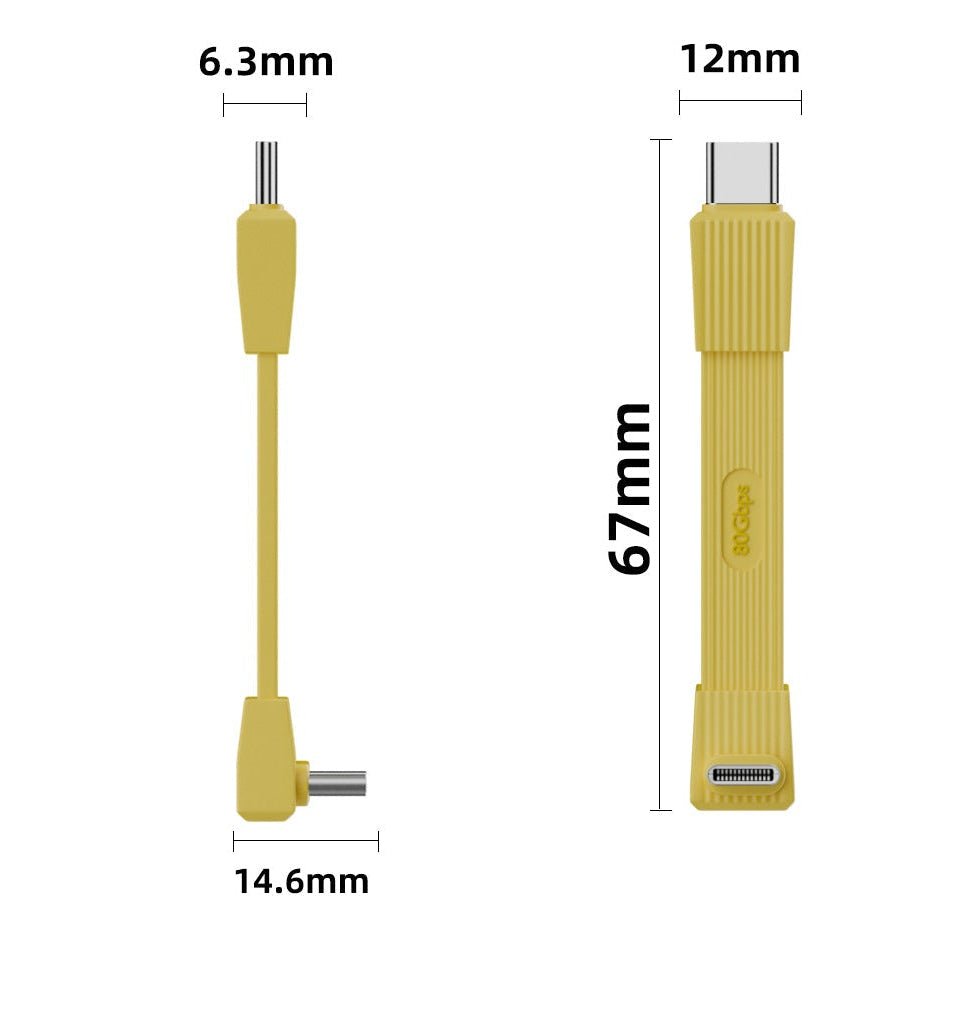 Yellow cable with specifications on a white background