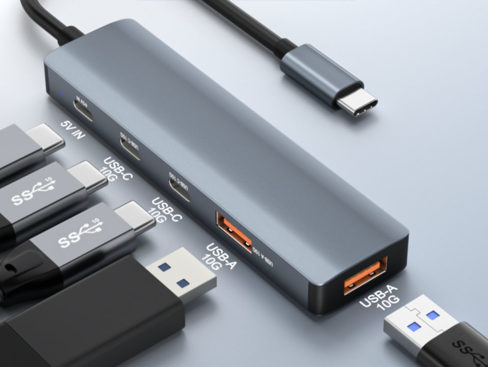 5-in-1 USB-C 3.2 Gen2 Hub – 10Gbps Portable Aluminum Docking Station with 5 Ports