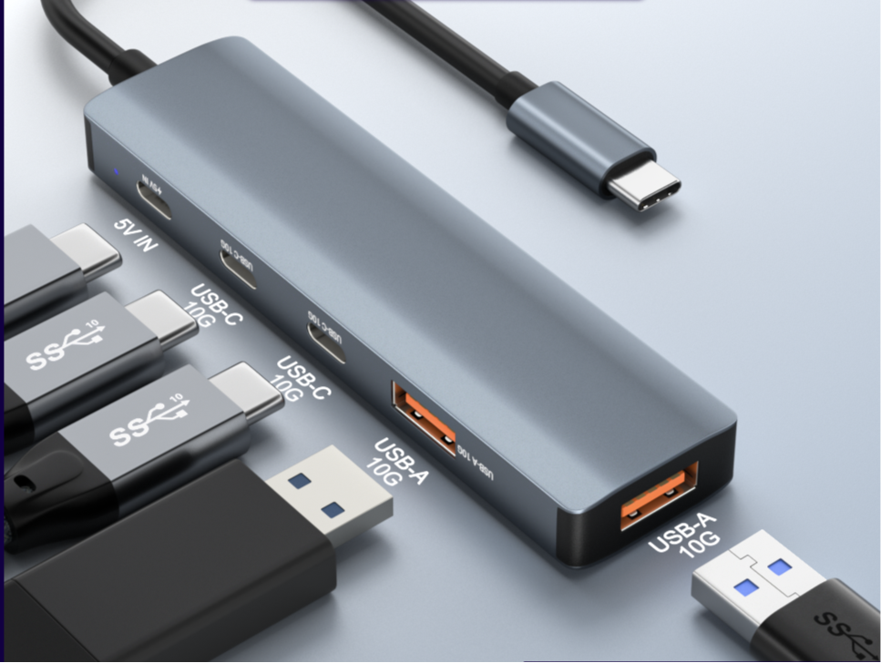 5-in-1 USB-C 3.2 Gen2 Hub – 10Gbps Portable Aluminum Docking Station with 5 Ports