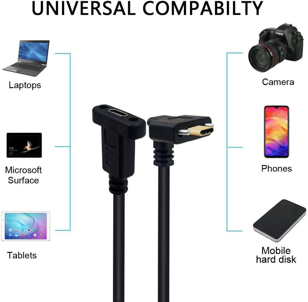 Dual Screw Locking USB C Male to Female Panel Mount Extension Cable USB 3.1 10Gbps