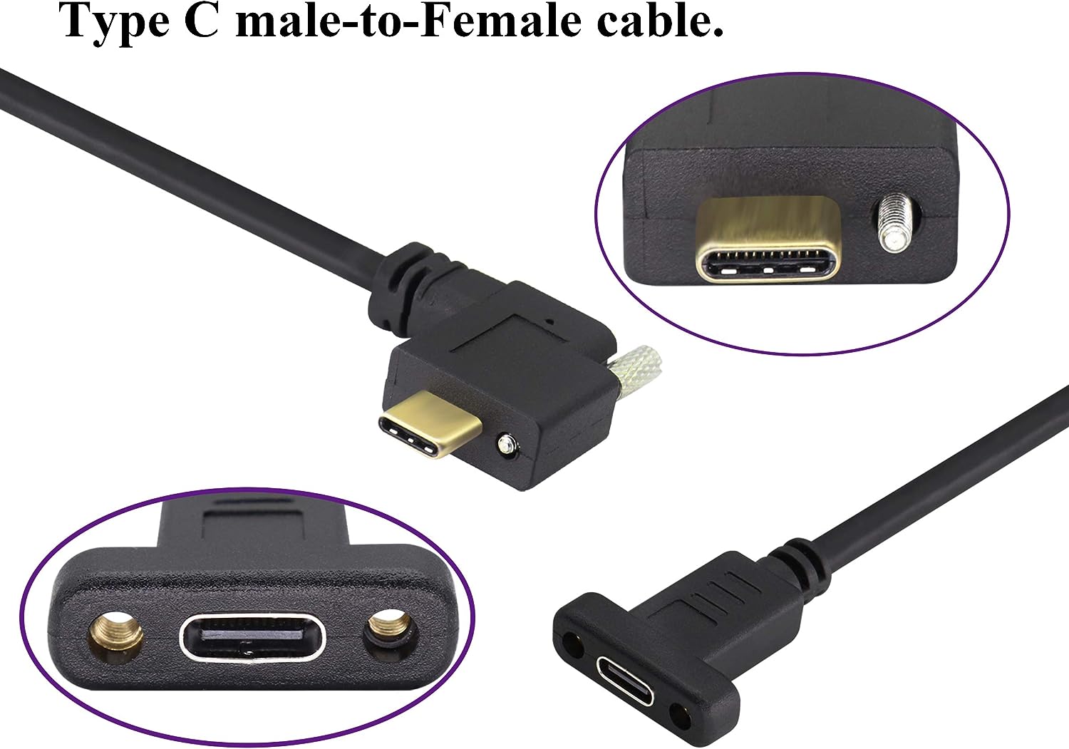 USB C Male to Female Panel Mount Extension Cable USB 3.1 10Gbps