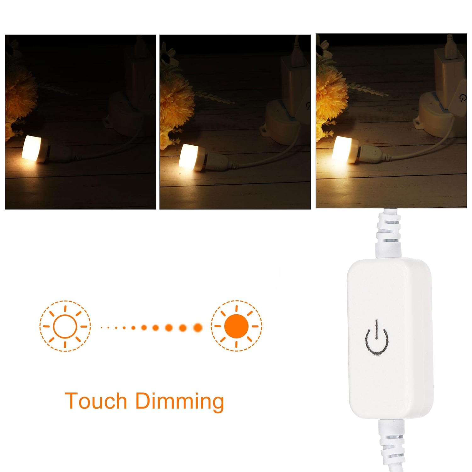 USB Inline Tact Dimmer Switch For LED Strip Light Controller White 5V 3A