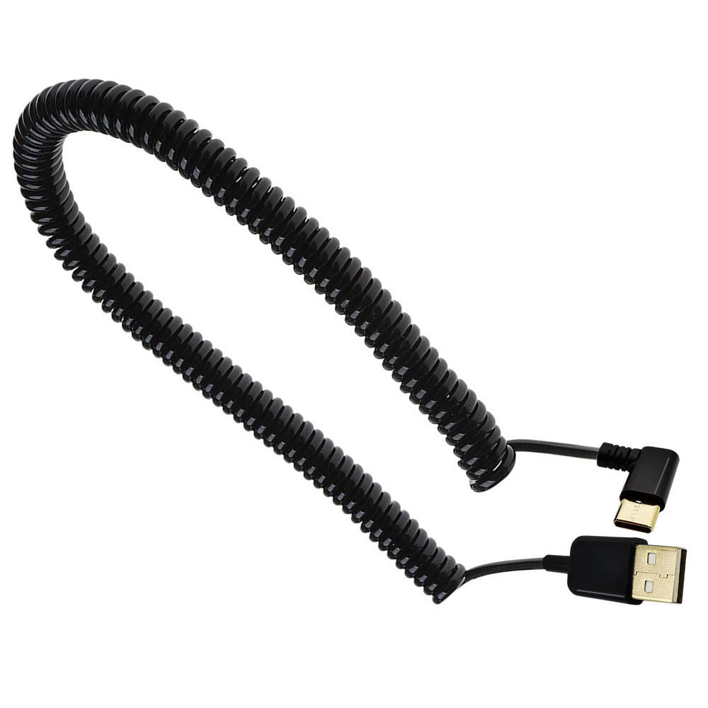 USB C 3.1 Male to USB 2.0 A Male Charging Data Sync Coiled Cable
