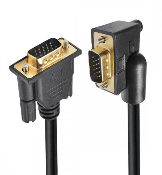 VGA 15 pin male to male right angle cable with angled VGA connector