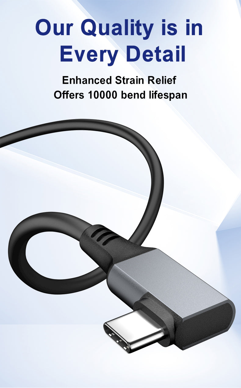 Long USB-C VR Link cable connected between a PC and VR headset