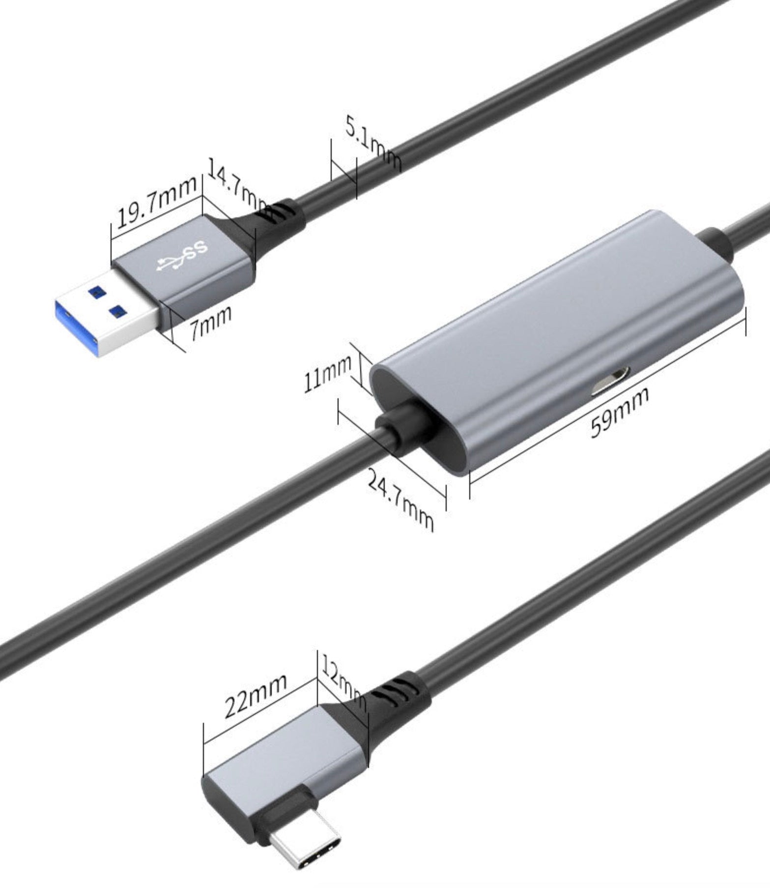 USB 3.0 Type-A VR Link cable connected to a desktop gaming PC