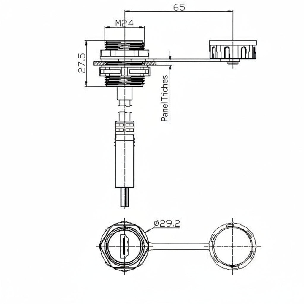 Technical drawing of a mechanical component with dimensions