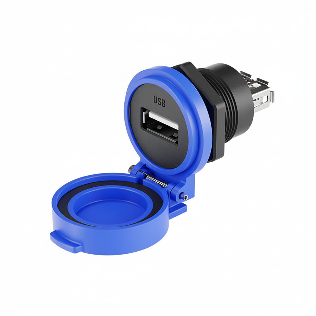Blue USB female panel mount connector waterproof design