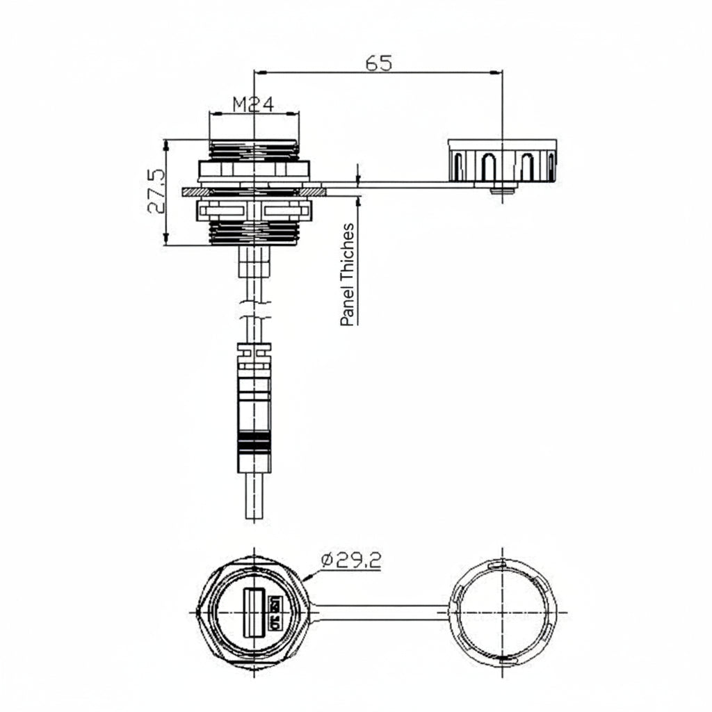 Technical drawing of a mechanical component with dimensions