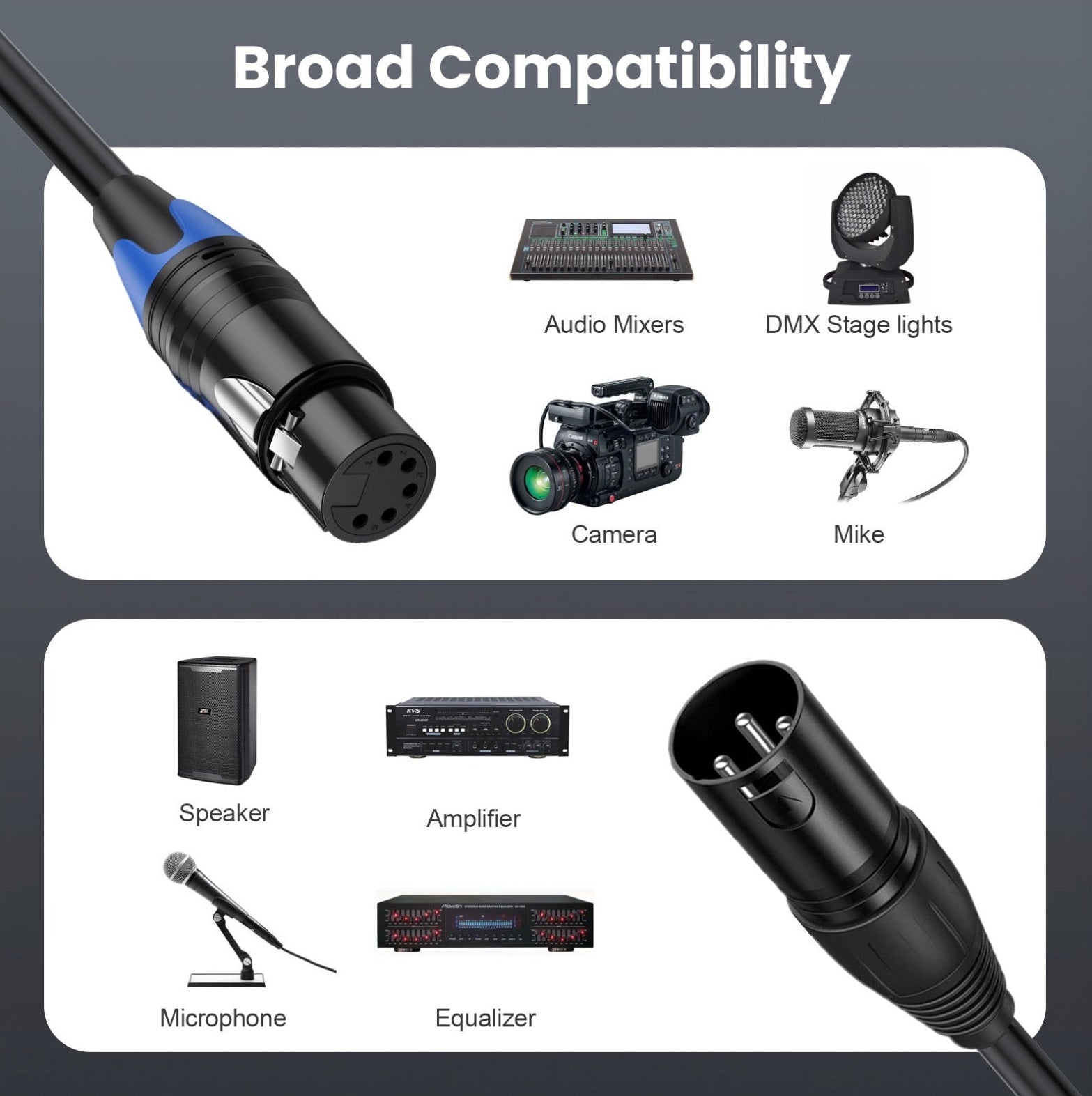 XLR adapter cable compatible with microphones mixers amplifiers and professional audio equipment