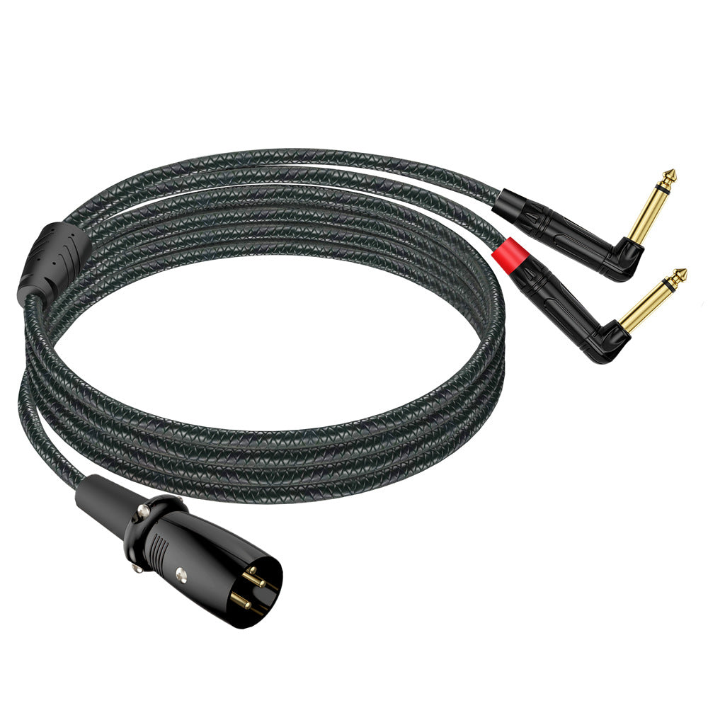 XLR audio splitter cable with red and black right-angle 6.35mm mono plugs