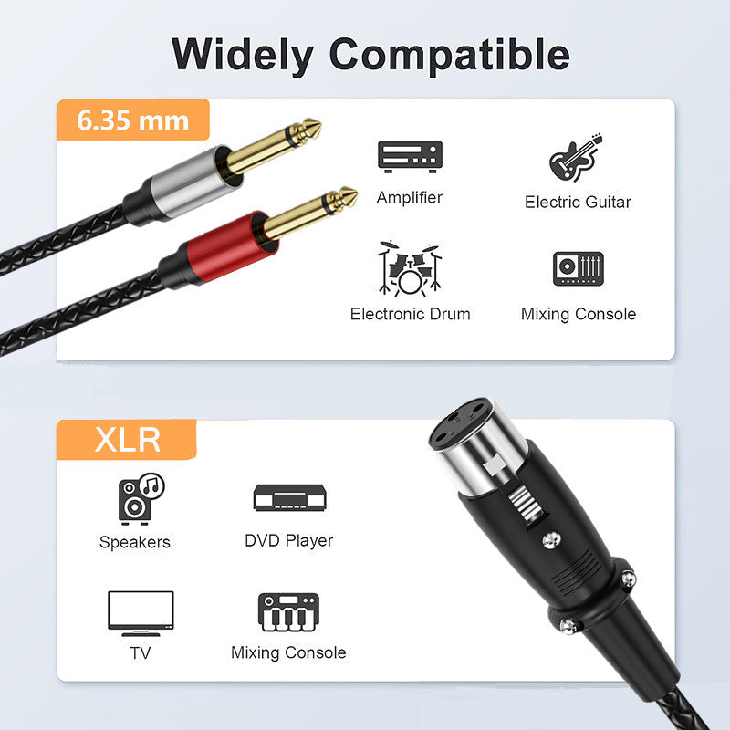 XLR to dual 6.35mm audio splitter cable available in 0.5m, 1.8m and 3m