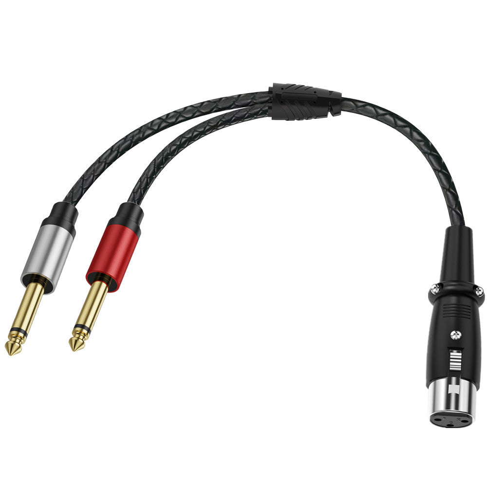 Braided XLR female to dual 6.35mm mono male audio cable