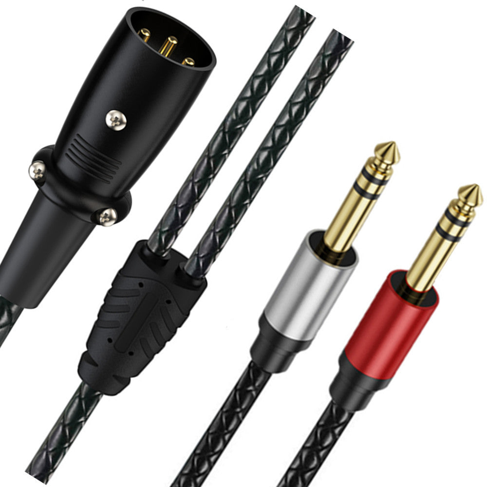 XLR male audio splitter cable with red and silver TRS jack connectors