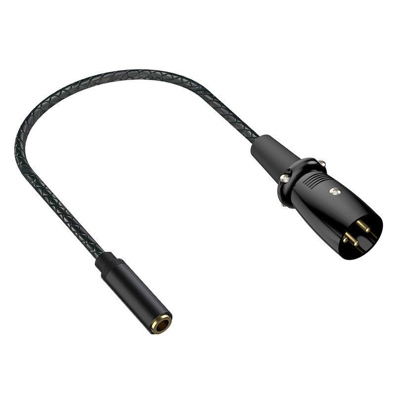 Black audio cable with XLR female connector on a white background