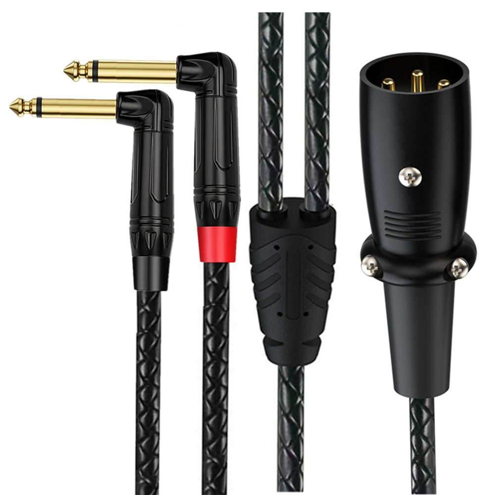 3-pin XLR male to dual right-angle 6.35mm TS mono male audio splitter cable