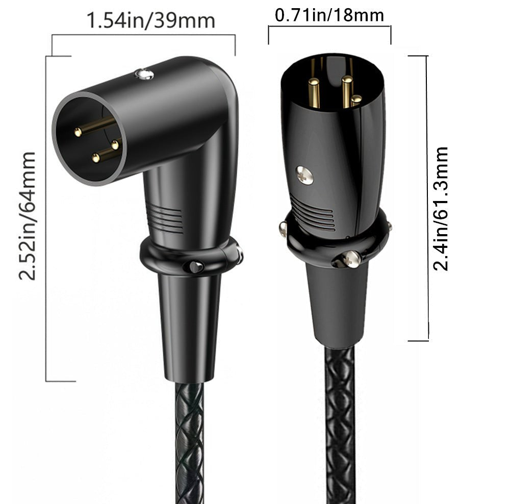 XLR male to male 3-pin balanced microphone cable with right-angle and straight connector for studio and PA systems