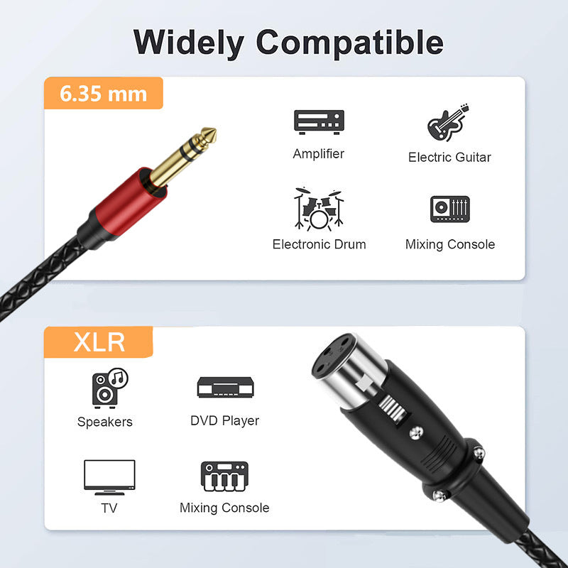 XLR female to 6.35mm TRS male cable available in 0.3m, 2m, 3m and 5m