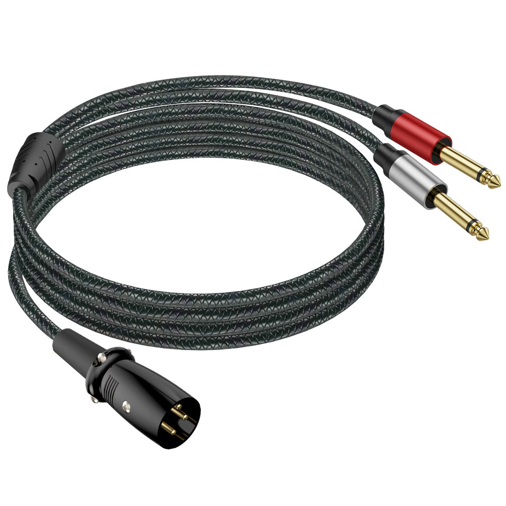 Braided XLR male to dual quarter-inch TS mono male audio breakout cable