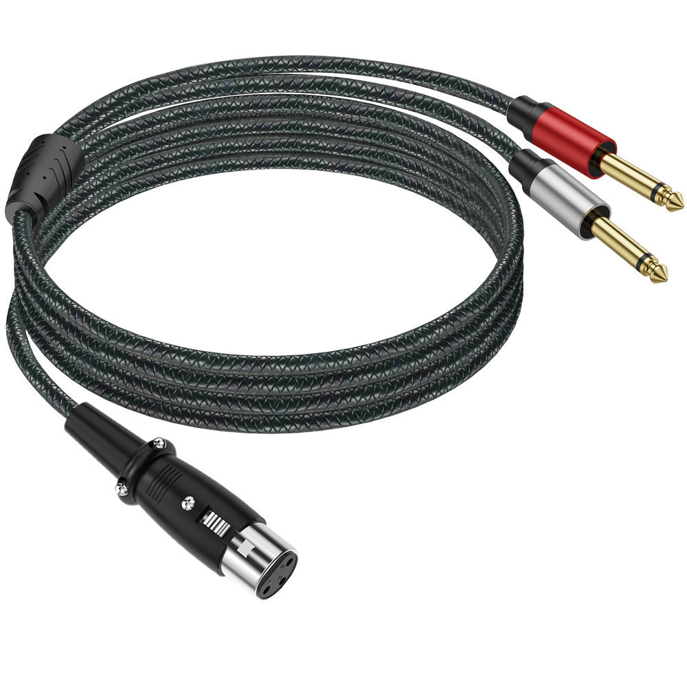 XLR female cable with two straight quarter-inch TS male plugs