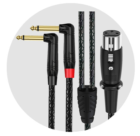 XLR female cable with two right-angle quarter-inch TS male plugs