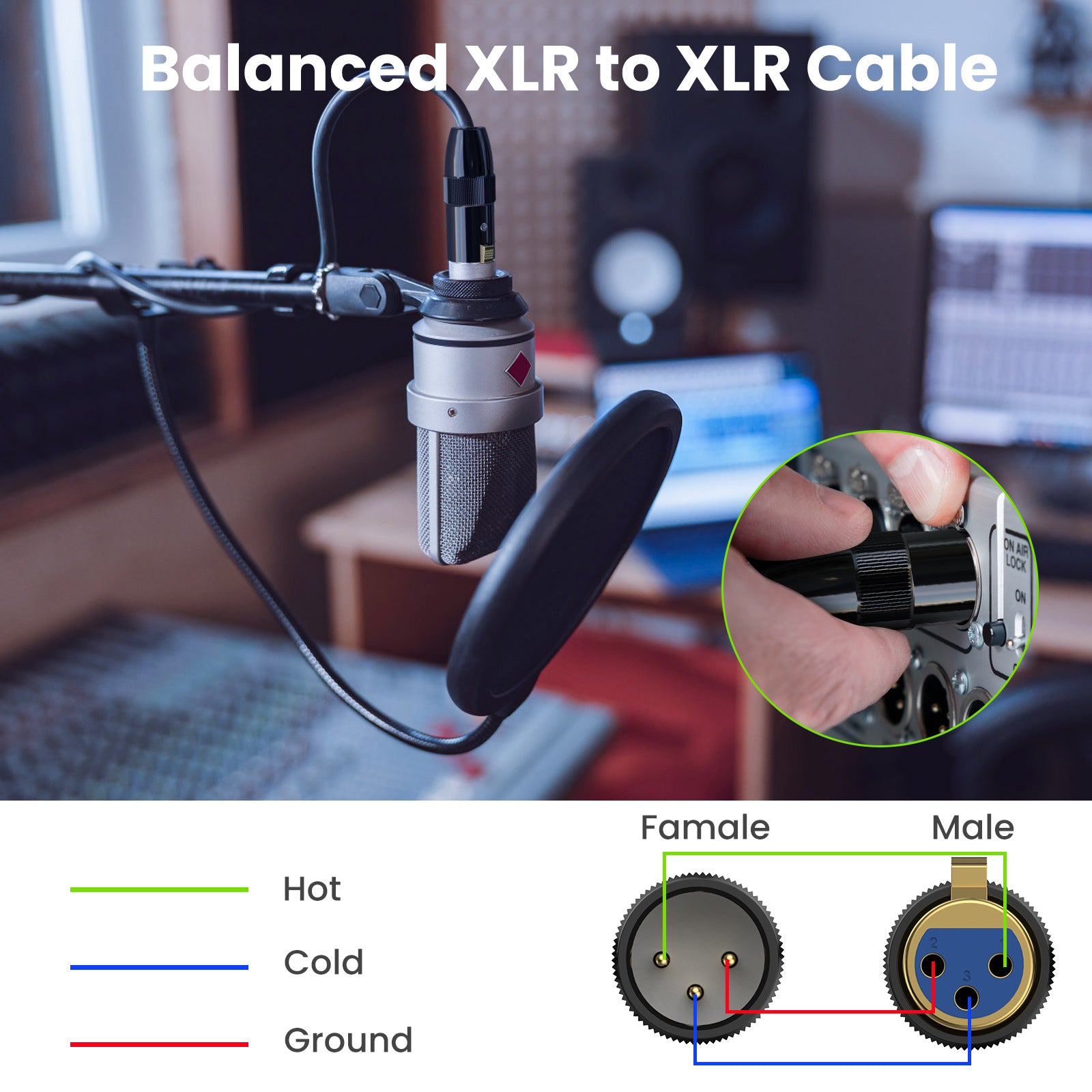 XLR 3Pin Male to Male Balanced Shielded Mic Cable for Mic Mixer, Recording Studio, Podcast, Speaker Systems