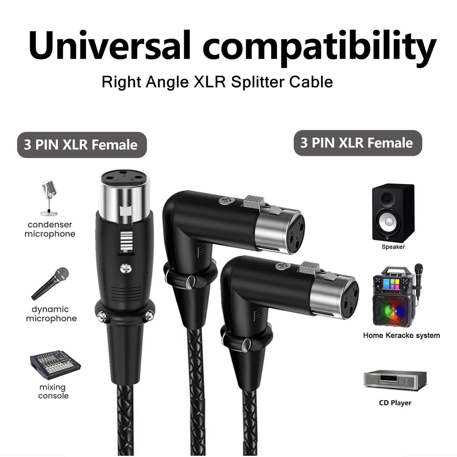 XLR 3 Pin Splitter Cable – 1 Female to 2 Female Y Adapter, Balanced Microphone Audio Cable 0.5m