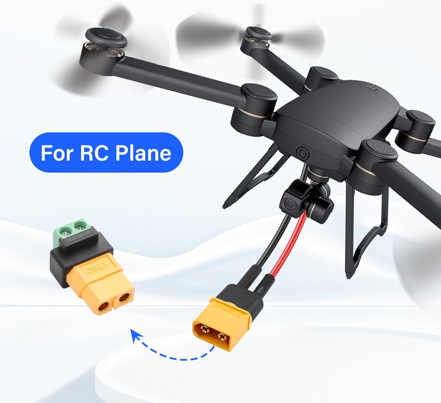XT60 male DC power connector with screw terminals for bare wires