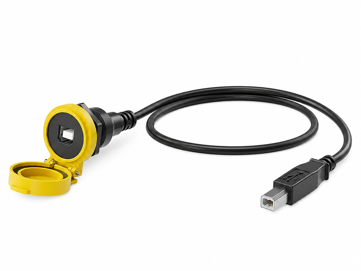 Industrial yellow USB Type-B printer extension cable