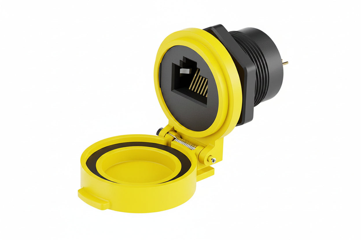 Yellow RJ45 solder pin waterproof connector