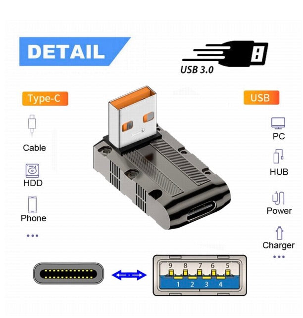 Zinc alloy USB C up angle adapter with premium metal construction