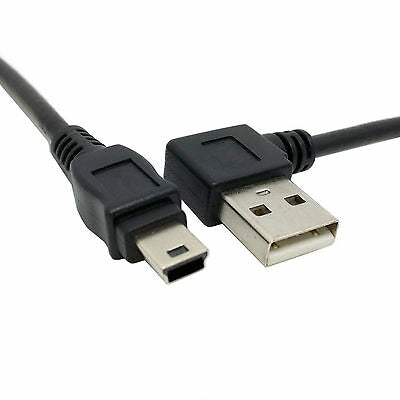 Left-angled USB Mini-B to USB A 2.0 cable close-up