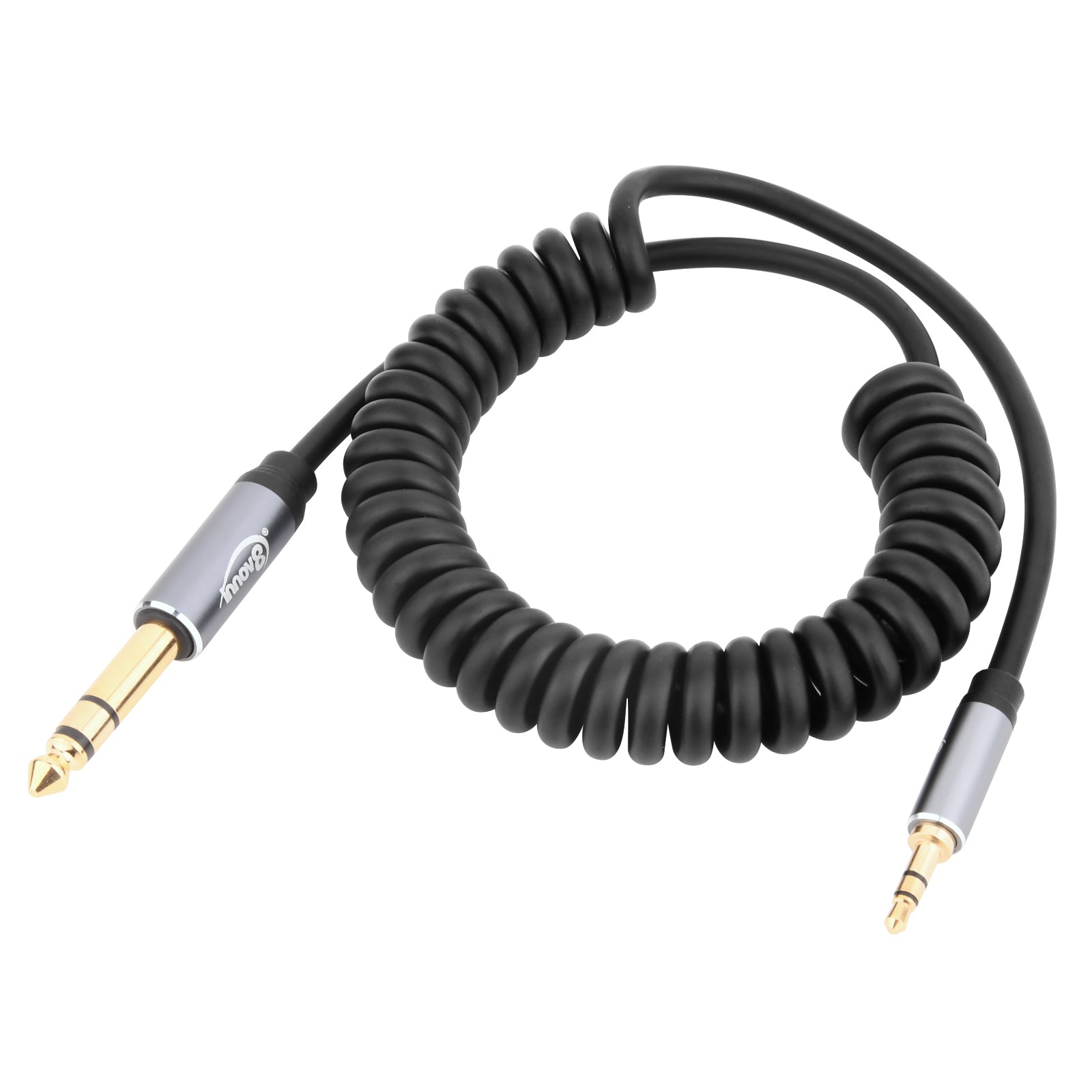 3.5mm AUX Male TRS to 6.35mm Male TS Audio Stereo HiFi Coiled Cable 1.8m