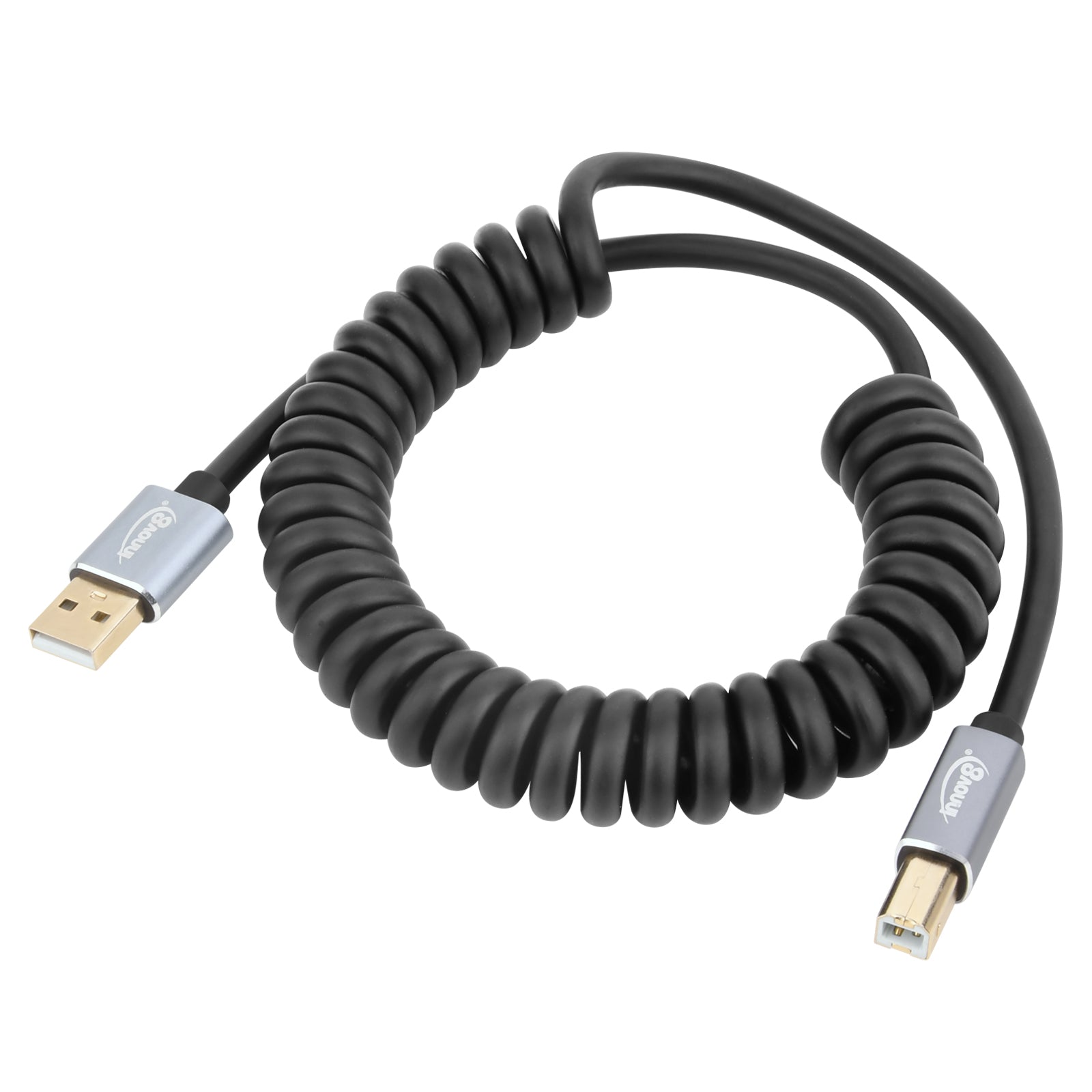 USB-A 2.0 Male to USB-B Male Coiled Printer Cable 1.8m