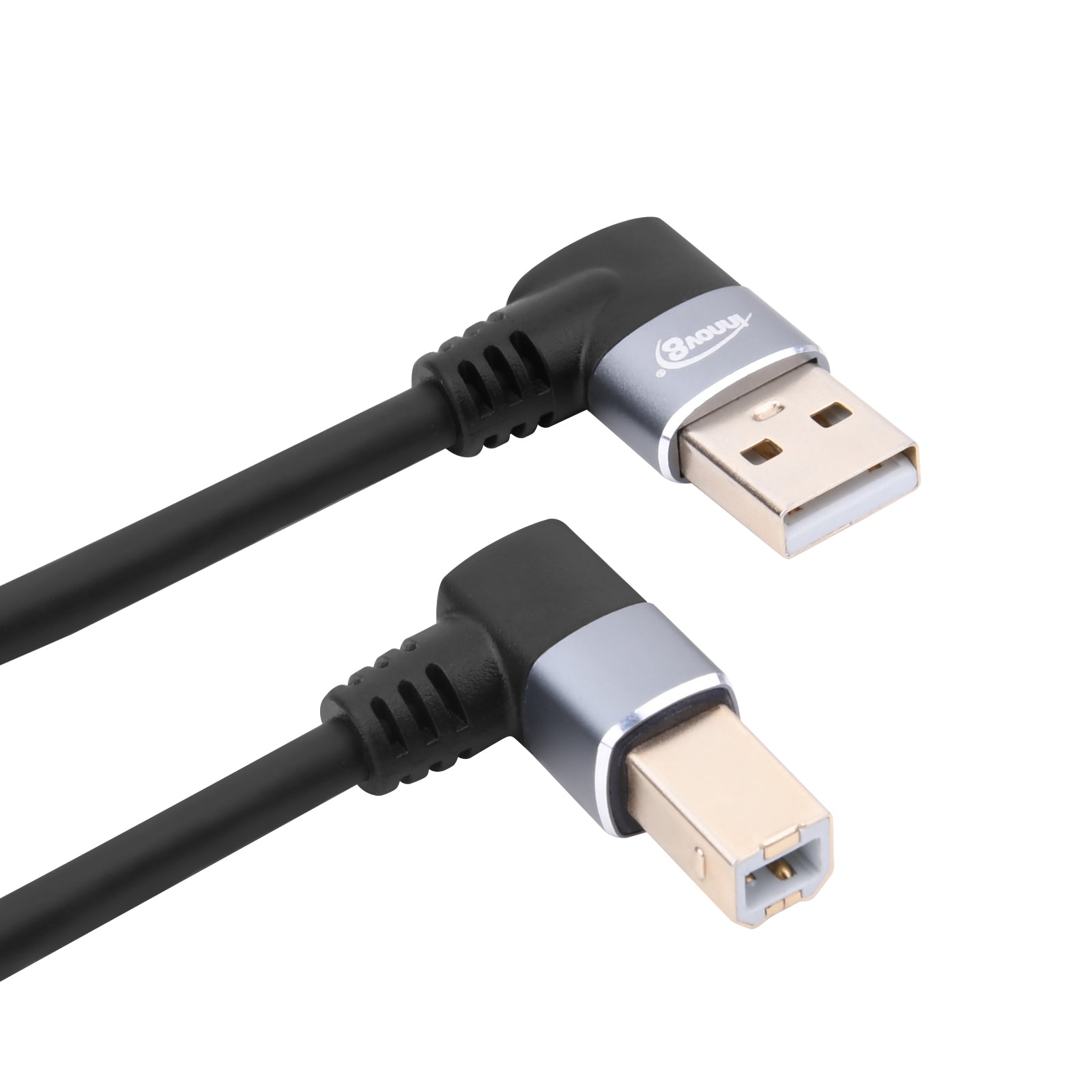 USB-A 2.0 A-Male to USB-B Male Angled Printer Cable with Gold Plated Connector