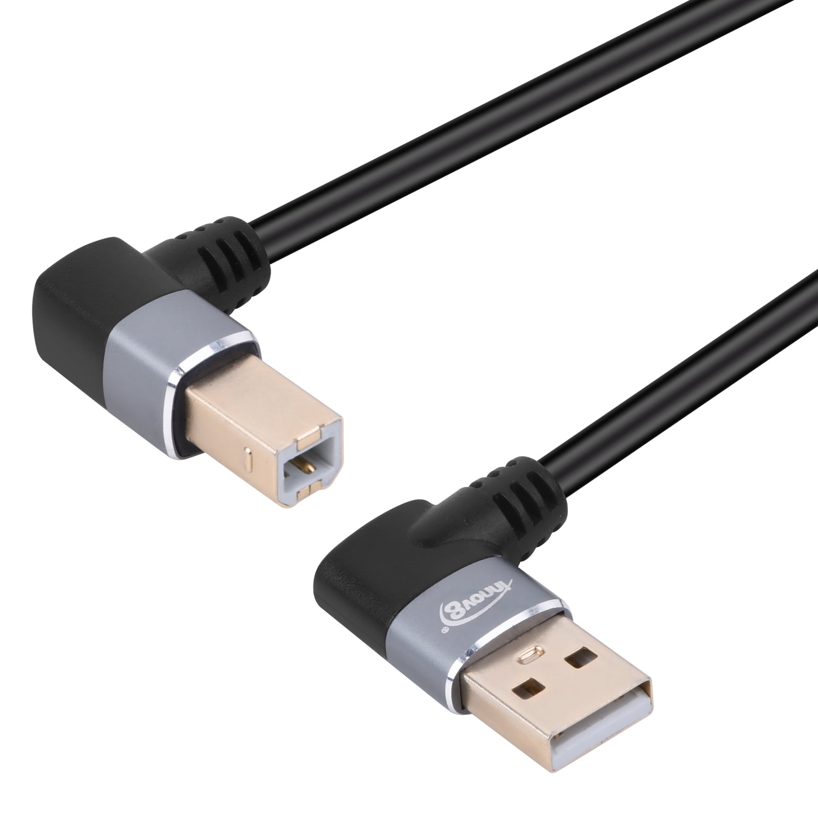 USB-A 2.0 A-Male to USB-B Male Angled Printer Cable with Gold Plated Connector