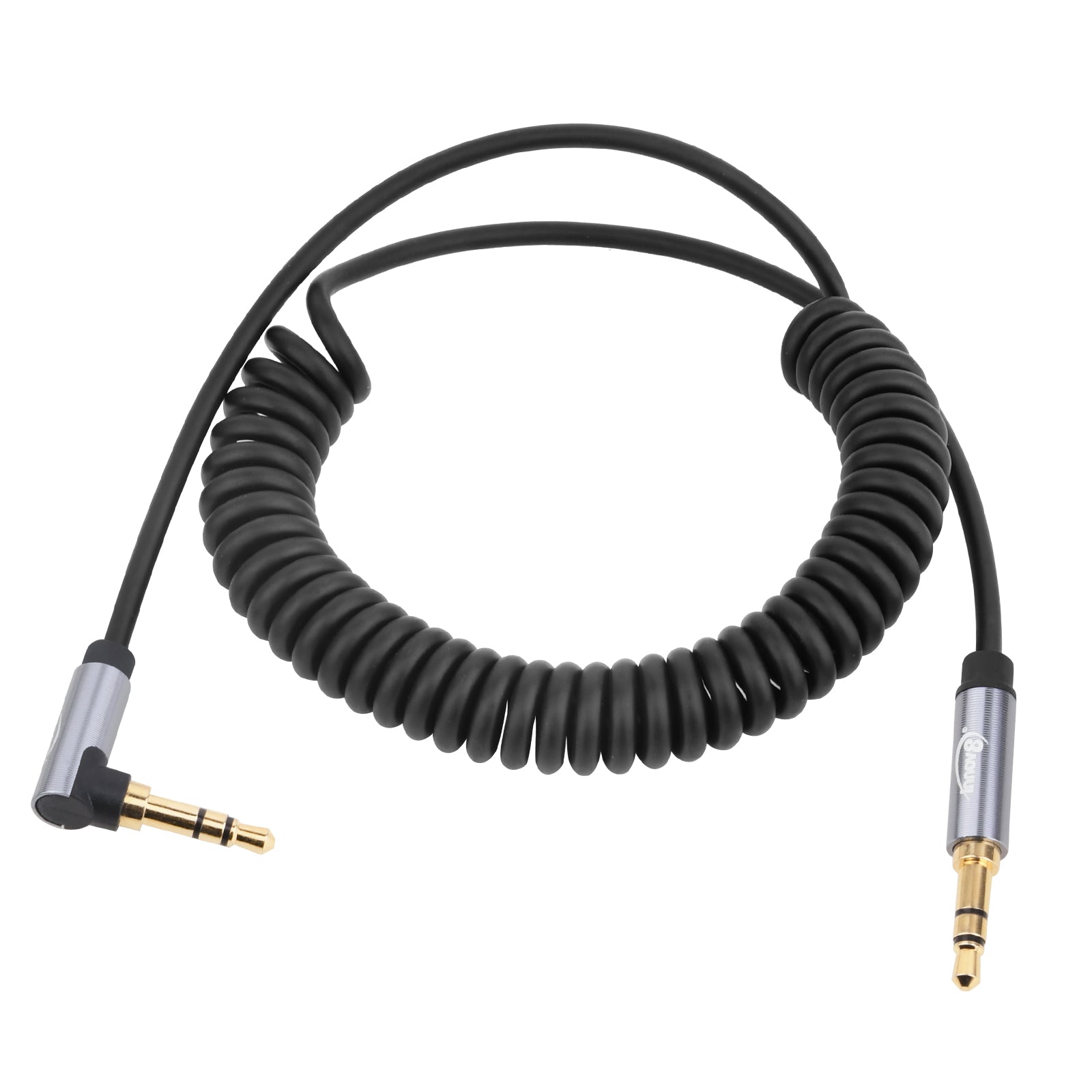 3.5mm 3-Pole Male to Angled Male Stereo TRS Audio Coiled Cable 1.8m