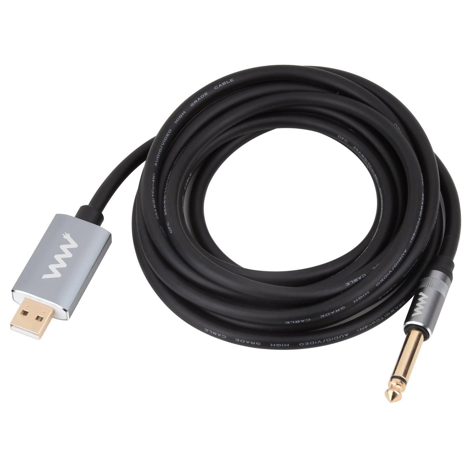 USB 2.0 A Male to 6.35mm 1/4" Mono TS Male Electric Guitar Cable 3m