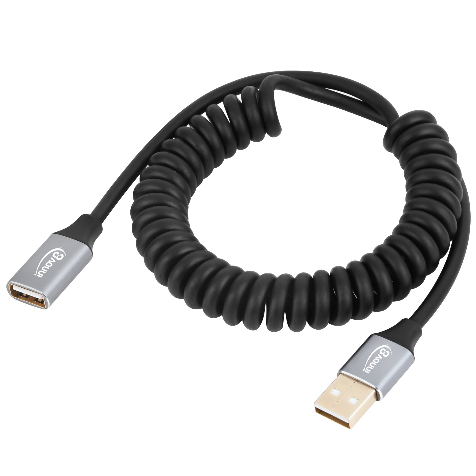 USB-A 2.0 Male to Female Coiled Data Charge Extension Cable 1.8m