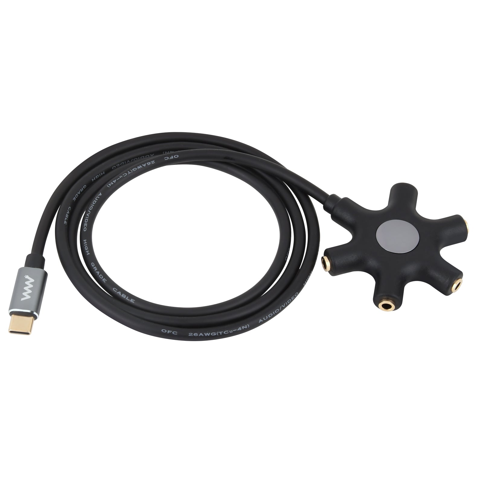 USB-C to 3.5mm AUX Female 5-Way Multi Headphone Audio Splitter Adapter 1m