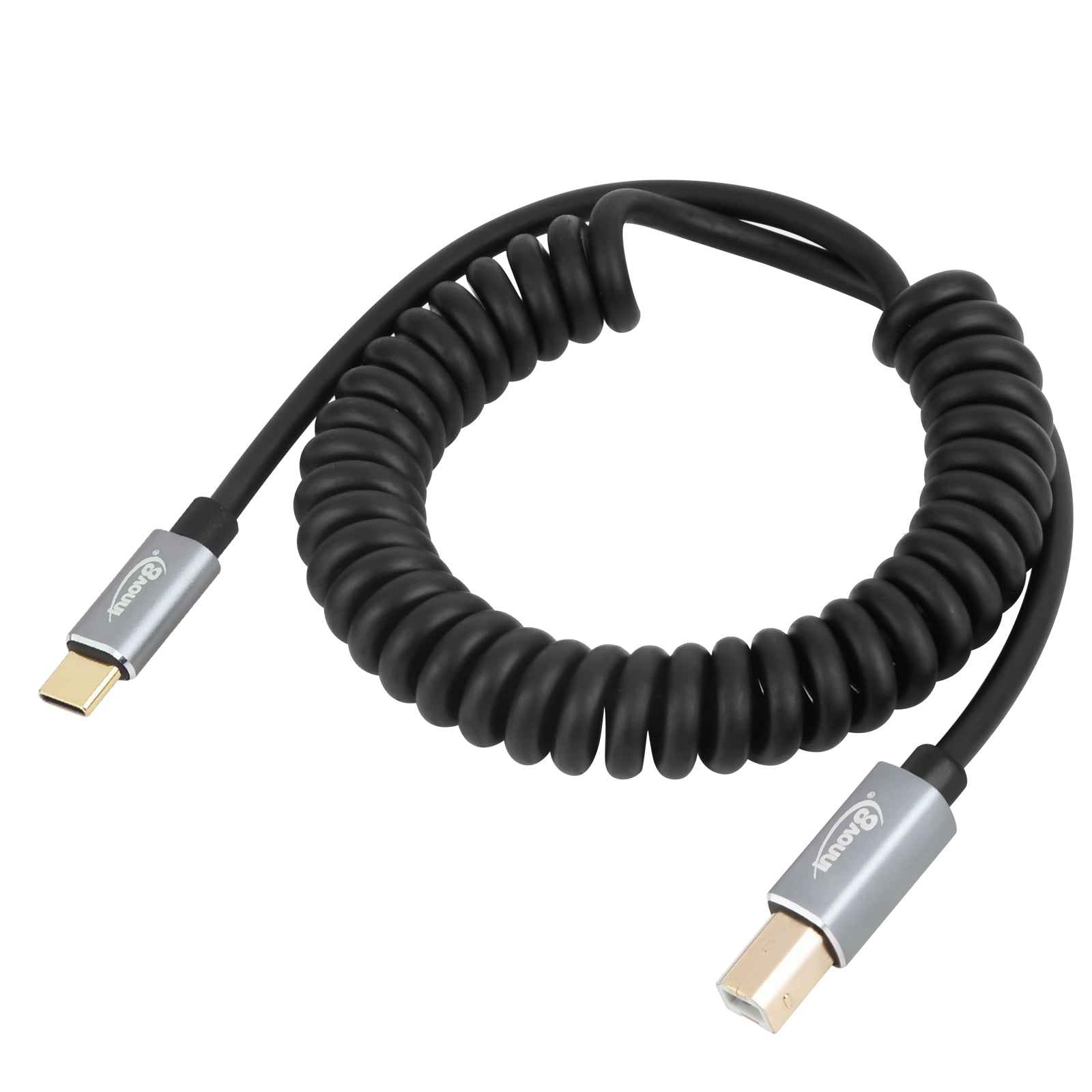 USB-C to USB 2.0 Type B Male MIDI Interface Printer Scanner Coiled Cable 1.8m