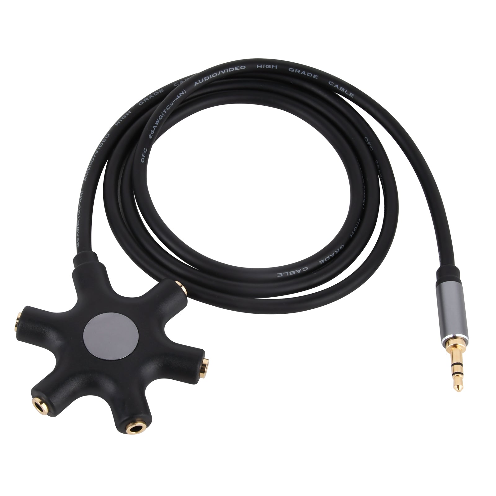 3.5mm Male AUX to 5 Ports Female Multi Headphone Stereo Audio Splitter 1m