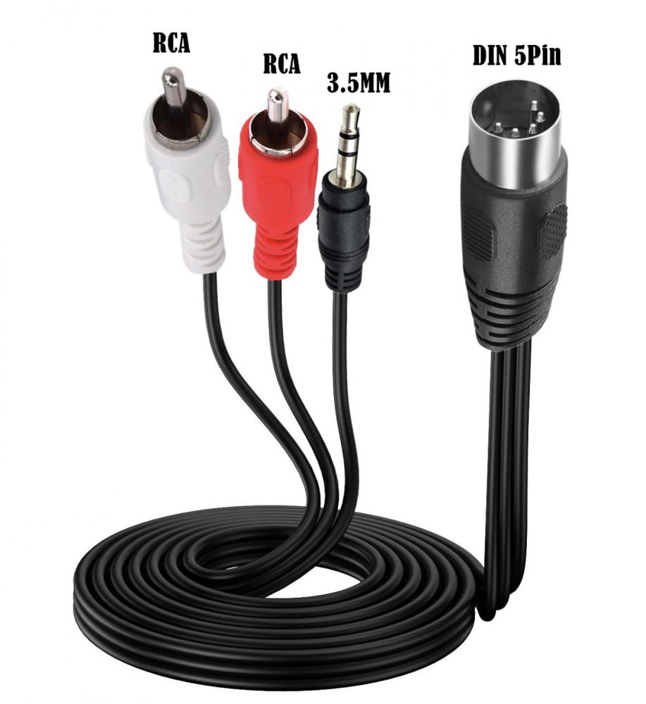 5-Pin Din to Dual RCA Male + 3.5mm Jack 3-Pole Male Audio Cable for European Stereo Systems