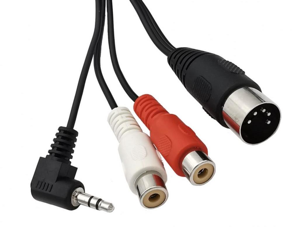 5-Pin Din Male to Dual RCA Female + 3.5mm Angled Male Connector Audio Cable 1.8m