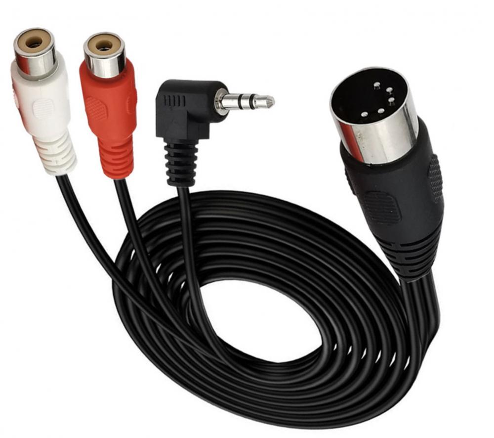 5-Pin Din Male to Dual RCA Female + 3.5mm Angled Male Connector Audio Cable 1.8m