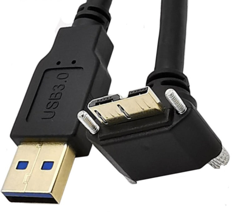 USB-A 3.0 Male to Micro-B Charge & Sync Cable with Screws (Down-Angle)