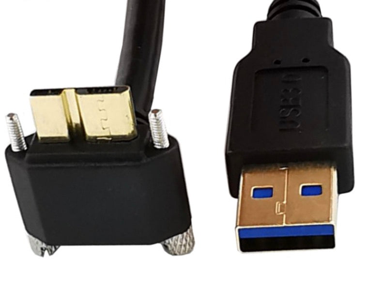 USB-A 3.0 Male to Micro-B Charge & Sync Cable with Screws (Up Angle)