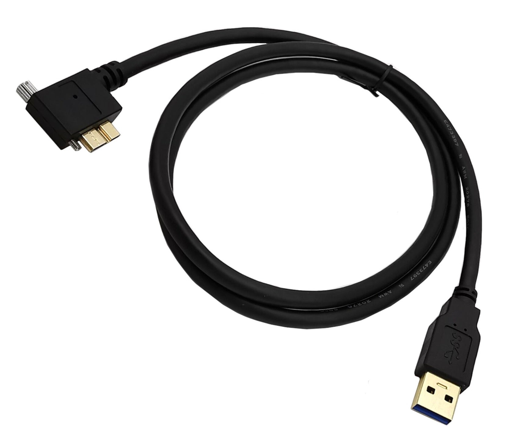 USB-A 3.0 Male to Micro-B Charge & Sync Cable with Screws (Right Angle)