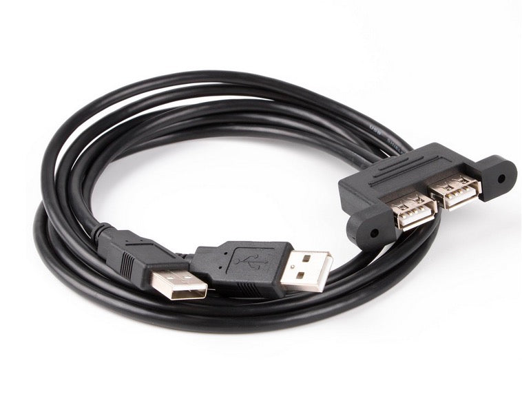 Dual USB 2.0 Type A Male to Dual USB 2.0 Female Panel Mount Extension Cable