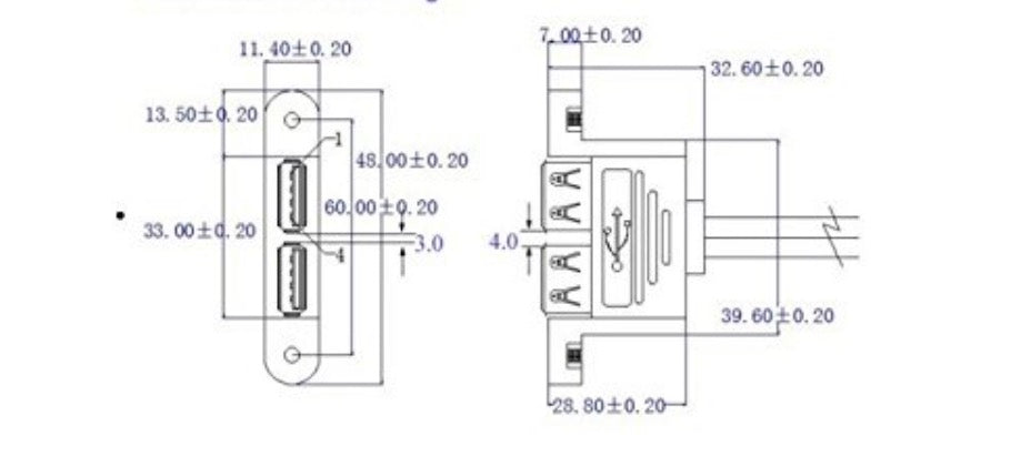 Dual USB 2.0 Type A Male to Dual USB 2.0 Female Panel Mount Extension Cable